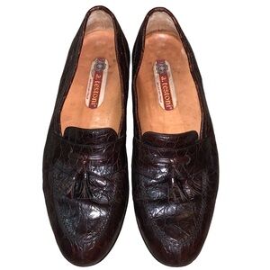 A.TESTONI Sz 10D Brown Alligator Leather Moccasin Loafers Made In Bologna Italy